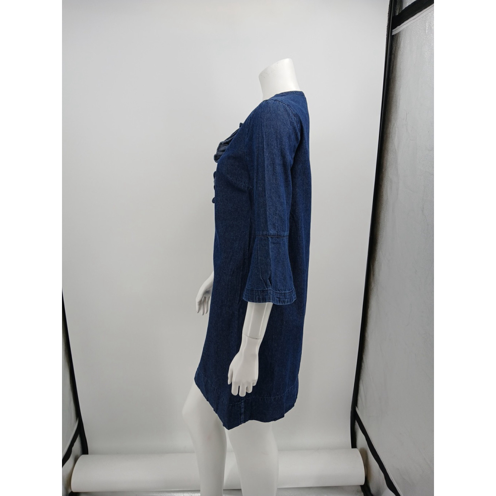 Draper James Chambray Dress Womens 6 Blue Ruffle Shift Bell Sleeve Cotton - Picture 6 of 12